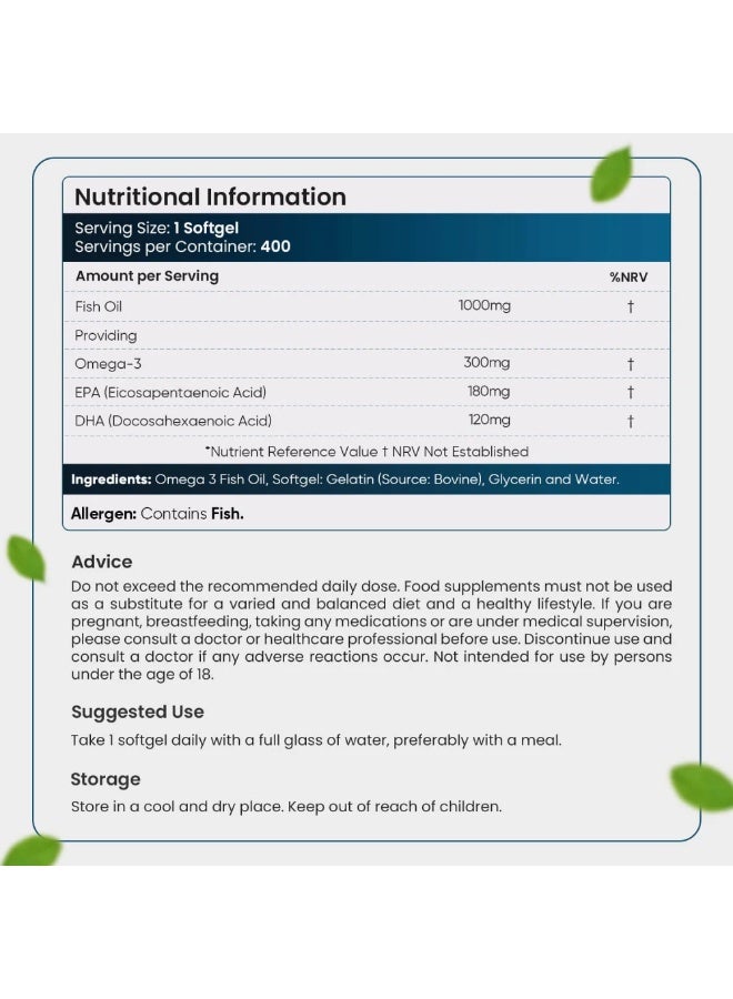 WeightWorld Omega-3 Fish Oil – Supports Heart & Brain Health – 1000 mg – 400 Softgels – Made in UK - Image 5